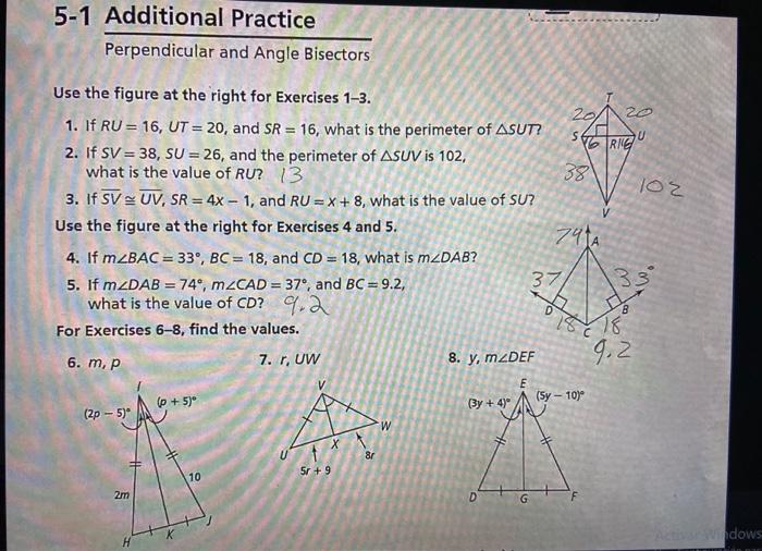 Perpendicular and angle bisectors practice