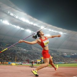 In the javelin throw at a track and field event