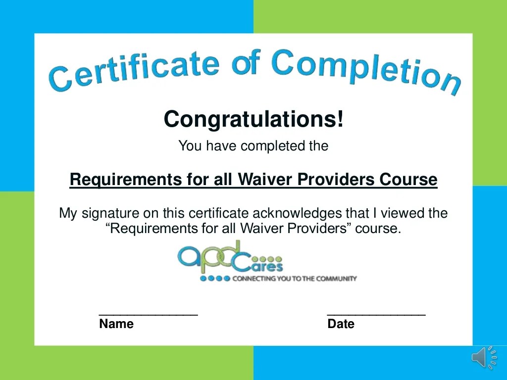Apd requirements for all waiver providers assessment answers