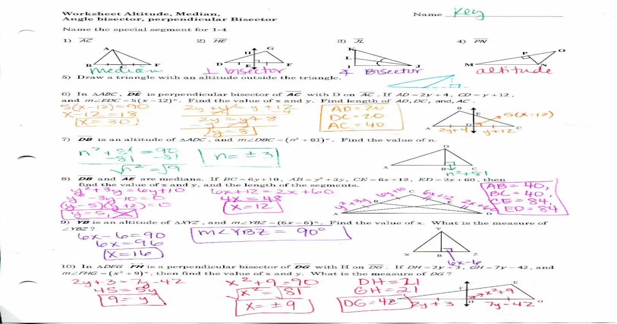 Perpendicular and angle bisectors practice